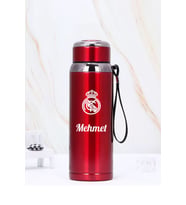1 Litre Paslanmaz Çelik Takım Baskılı Termos  12 Saat Sıcak Soğuk Tutma  Dayanıklı Yapı (Kırmızı)