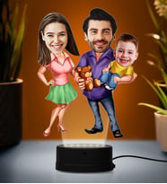 Doğum Günü Hediyesi,Sevgiliye Hediye, Kişiye Özel Fotoğraflı Aile  Karikatür 3D Led Lamba (Beyaz)