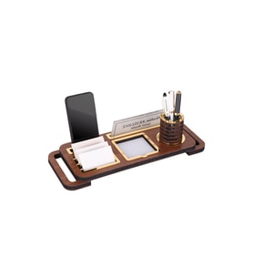 Ahşap Ayaklı Modern Masa İsimlik Ofis Dekoru (Kırmızı-Beyaz)