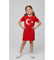 Kız Çocuk AYYILDIZ BAYRAK Baskılı T-Shirt Ve Keten Etek Takım 23 NİSAN-Özel Bayramlar
