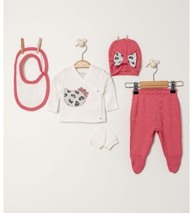 Aydodo Kız Bebek 5li Zıbın Set Pembe Bebe Takım