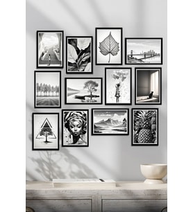 Siyah Beyaz Sanat Tablo Seti - 12 Parçalık Koleksiyon