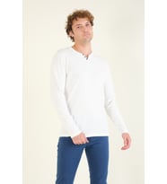Giyim Dünyası Erkek Sıfır Yaka Düğmeli Uzun Kol Sweatshirt Ekru