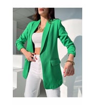 Kadın Yazlık Kolları Büzgülü Şal Yaka Astarlı Nişan Düğün Mezuniyet Blazer Ceket (Yeşil)