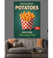 Patates Kızartması Retro Poster Afiş Dekoratif Kanvas - Mdf Ahşap Tablo