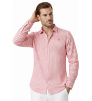DeepSEA Kırmızı Slim Fit Çizgili %100 Pamuk Erkek Gömlek – Nefes Alan Şık Günlük Gömlek 2602626