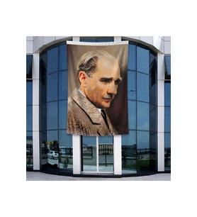 Sivil Gazi Mustafa Kemal Atatürk Yan Portre Poster Bayrak Raşel Kumal 4x6 metre ATA8