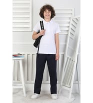 Erkek Çocuk  Beli Lastikli ve Kordonlu Likralı Okul Pantolonu 10-15 Yaş 12271 MODANINO (Siyah)