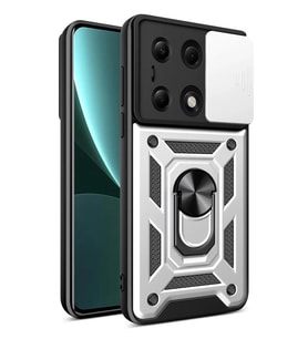 Newface Xiaomi Poco M6 Pro 4G Kılıf Pars Lens Yüzüklü Silikon - Gümüş