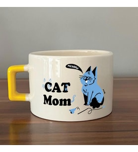 Cat Mom Baskılı Sarı Kulplu C Fincan