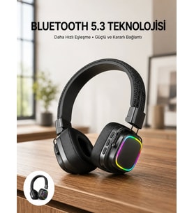Renkli Işık Efektli Bluetooth 5.3 Müzik Kulaklığı Yeni Nesil