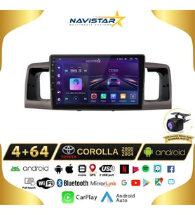 Toyota Corolla 2000-2004 Model 4GB + 64GB Android 13 Kablosuz Carplay Navigasyon Multimedya Sistemi
