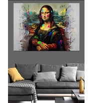 Renk Sıçratmalıi Mona Lisa İlüstrasyonu Dekoratif Kanvas - Mdf Ahşap Tablo