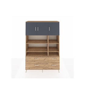 Hyperion Dolap 10 Raflı 4 Çekmeceli 3 Kapaklı 132x44x195 Çam-Antrasit/Çam