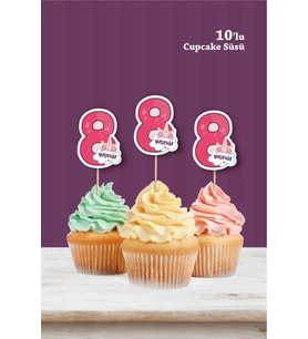 Unicorn Temalı * 8 (sekiz) Yaşında Cupcake Süsü '10lu