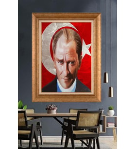 Altın Varaklı Çerçeveli Paspartulu Atatürk Tablo DC1549 (Gold)