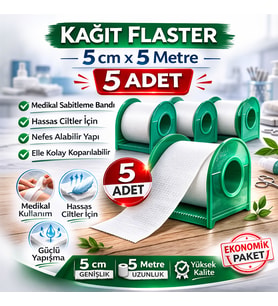 Kağıt Flaster 5 cm x 5 m 5 Adet Medikal Sabitleme Bandı Hassas Ciltler İçin