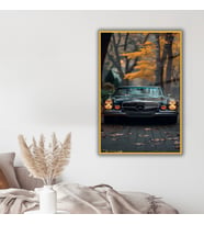 Metal Çerçeveli Temperli Cam Tablo Sonbahar ve Klasik Mercedes (Gold)