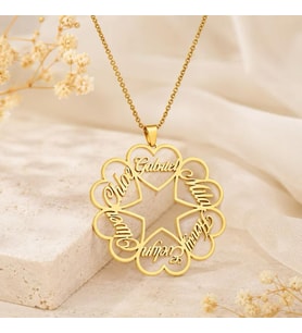 Kişiye Özel Yıldız Tasarımlı Çoklu Kalp İsim Kolye 925K Gümüş (Gold)