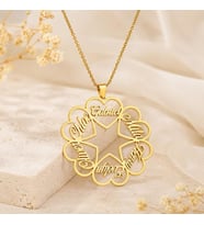 Kişiye Özel Yıldız Tasarımlı Çoklu Kalp İsim Kolye 925K Gümüş (Gold)