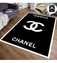 Siyah Zemin Beyaz Şerit Chanel Halı Süngerli Yüzey-DERİ TABANLI