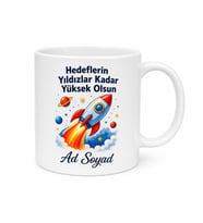 Roket Temalı Baskılı Kupa Bardak Hediye Uzay Desenli Porselen Mug