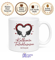 Kelepçe Çizimli Kalbimin Tutuklususun Sevgiliye Romantik Kupa Bardak Hediye