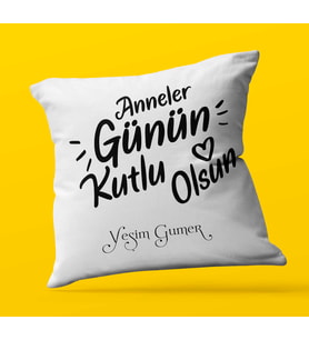 Kişiye Özel Anneler Günü Kutlu Olsun 3 Temalı   Saten Kare Yastık (Beyaz)