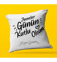 Kişiye Özel Anneler Günü Kutlu Olsun 3 Temalı   Saten Kare Yastık (Beyaz)