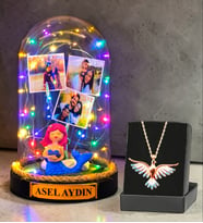 Kişiye Özel Renkli Led Işıklı Fanus ve Renkli Zümrüdü Anka Kuşu Kolye (Model 8)