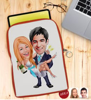 BK Gift Kişiye Özel Evleniyoruz Karikatürlü Taşınabilir Koruyucu Tablet Kılıfı & Organizer Çanta - Turuncu-4