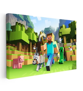 Kanvas Tablo Vahşi Doğada Yaşam Minecraft Tablosu Ev Ofis Salon Duvar Dekoru