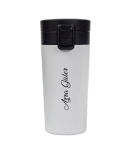 Kişiye Özel Kilitli Kapaklı 350 ml Çelik Termos Bardak (Beyaz)