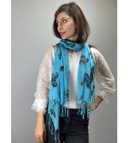 KELEBEK DESENLİ MAVİ KADIN FULAR ŞAL 160X65 CM