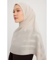 MıssColor A25256 Jakarlı Ekose Şifon Eşarp 120x120cm - Beyaz (Taş)
