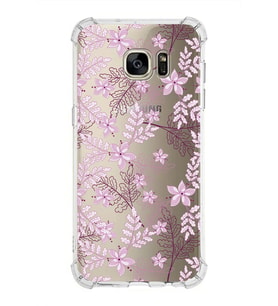 Samsung Galaxy S7 Edge  Köşe Korumalı Antişok Kapak Floral Pudra Tasarımlı Şeffaf  Kılıf