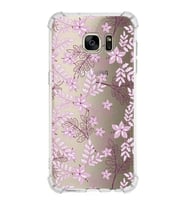 Samsung Galaxy S7 Edge  Köşe Korumalı Antişok Kapak Floral Pudra Tasarımlı Şeffaf  Kılıf