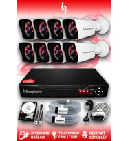 BAYICAM 8 Kameralı Kare 8 Dış Kamera Set 320 GB HDD Full HD Gece Görüşlü Güvenlik Kamerası Sistemi