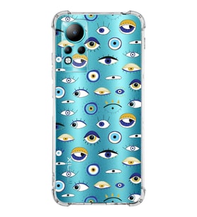 PrintiFy İnfinix Note 11 Uyumlu Nazar Boncuğu 2 Baskılı Şeffaf Köşe Korumalı Antişok Kılıf