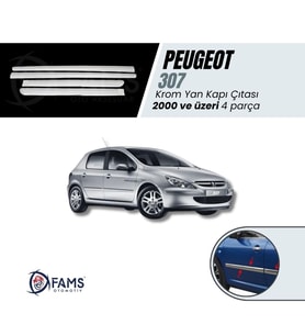 Peugeot 307 HB Krom Yan Kapı Çıtası 4 Kapı 2000 ve üzeri Paslanmaz Çelik