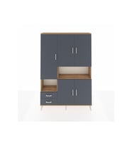 Arges Dolap 10 Raflı 2 Çekmeceli 5 Kapaklı 132x30x195 Çam-Antrasit/Antrasit