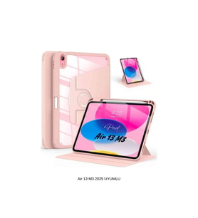 iPad Air 13 2025 M3 Çip Uyumlu 360° Dönebilen Yatay Dikey Standlı Fuchsia Pino Tablet Kılıfı