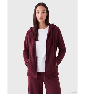 LCW EVERYDAY Bordo Kapüşonlu Kadın Polar Hırka
