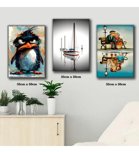 yaşlı sevimli ihtiyar çift deniz tekne tablosu 3 adet 35cmx50cm kumaş baskılı canvas tablo