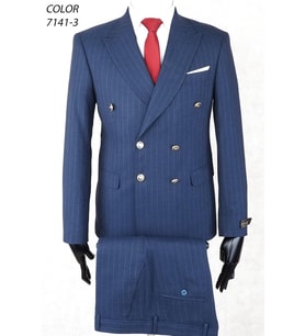 Kruvaze Metal Düğme Geniş Sivri Yaka Slim Fit Çift Yırtmaç Açık Lacivert Drop 6 Takım Elbise
