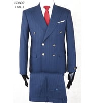 Kruvaze Metal Düğme Geniş Sivri Yaka Slim Fit Çift Yırtmaç Açık Lacivert Drop 6 Takım Elbise