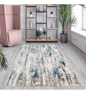 Mavi Batik Desen Renk Geçişli Yıkanabilir Kaymaz Taban Leke Tutmaz Modern Salon Halısı ve Yolluk