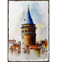 Galata Kulesi Retro Ahşap Poster   Özel Istanbul Koleksiyonu