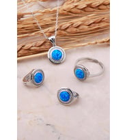 Opal Taşlı Gümüş Üçlü Set 2425 (Mavi)