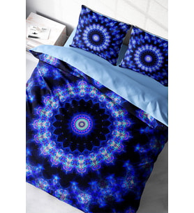 Lastikli Çarşaflı %100 Pamuk Saten Çift Kişilik Nevresim Takımı Blue Damask
